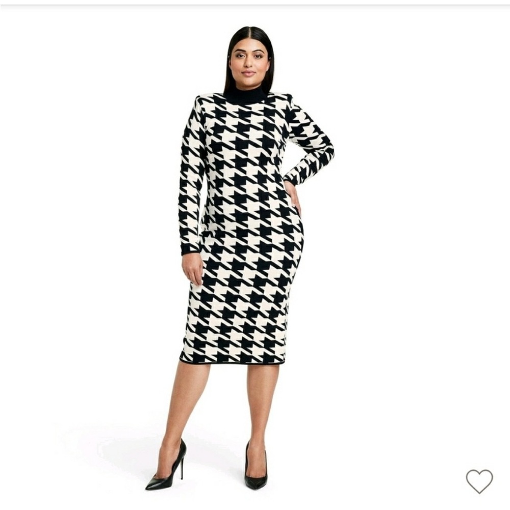NWT Sergio Hudson x Target Black White Houndstooth Midi Sweaterdress Dress Small